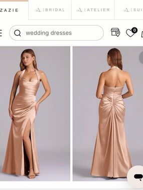 Satin Halter Evening Gown in Blush